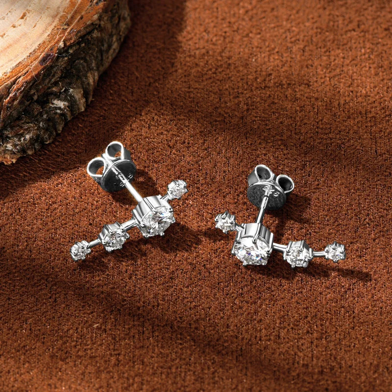 Moissanite Stud Climber Earrings 925 Sterling Silver Round For Women Gift Box BandsCo Straps