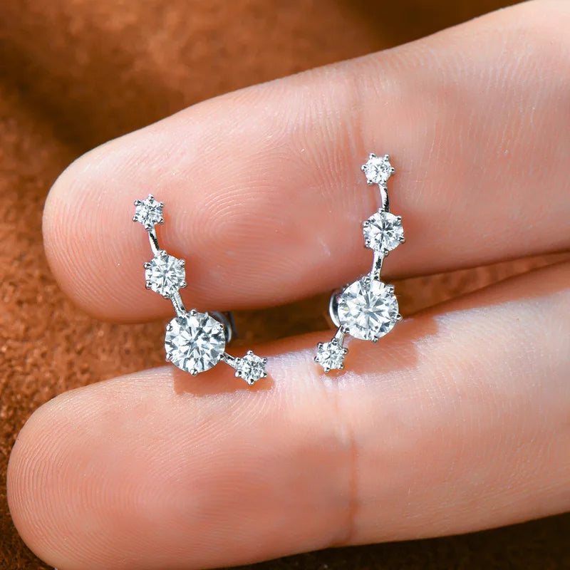 Moissanite Stud Climber Earrings 925 Sterling Silver Round For Women Gift Box BandsCo Straps