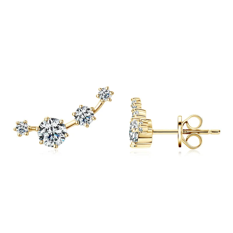 Moissanite Stud Climber Earrings 925 Sterling Silver Round For Women Gift Box BandsCo Straps
