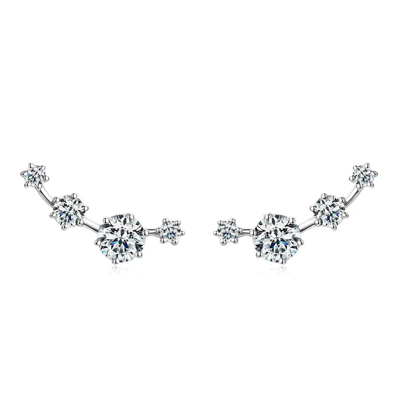 Moissanite Stud Climber Earrings 925 Sterling Silver Round For Women Gift Box BandsCo Straps