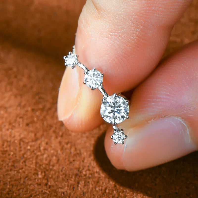 Moissanite Stud Climber Earrings 925 Sterling Silver Round For Women Gift Box BandsCo Straps