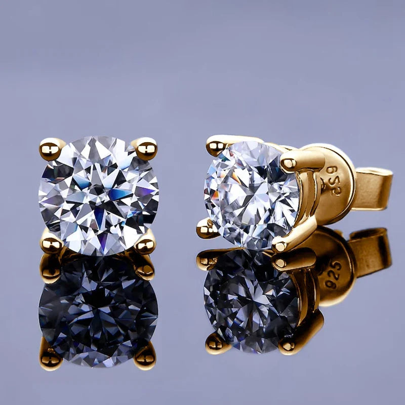 Moissanite Stud Earrings 0.3-2ct Round Certified 925 Sterling Silver Wedding BandsCo Straps