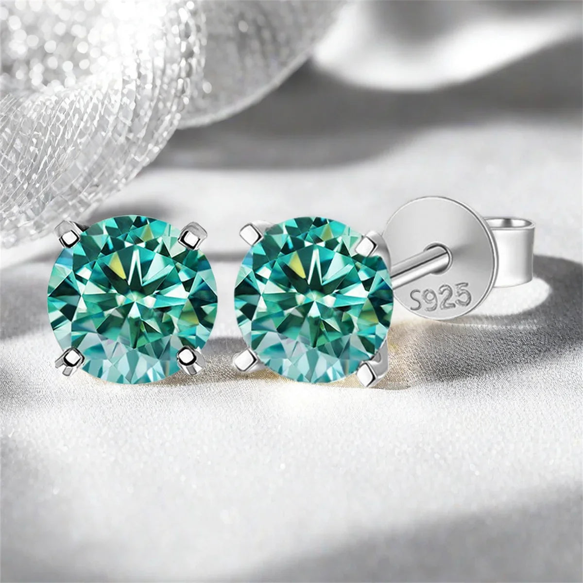 Moissanite Stud Earrings 0.3-3ct Certified S925 Sterling Silver Cyan Colorfast BandsCo Straps