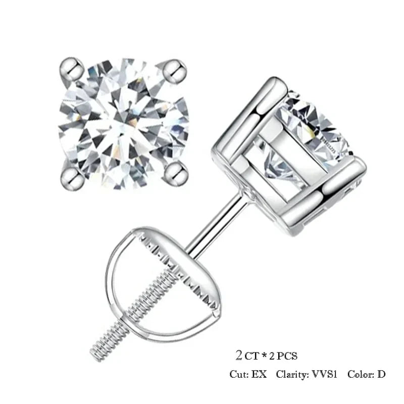 Moissanite Stud Earrings 0.5-1ct Screw Back D VVS1 Lab Created White Gold BandsCo Straps