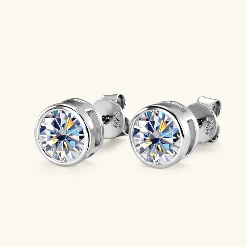 Moissanite Stud Earrings 0.5-2ct Certified NGTC 18K Yellow Gold Plt 925 Silver BandsCo Straps