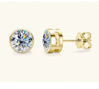 Moissanite Stud Earrings 0.5-2ct Certified NGTC 18K Yellow Gold Plt 925 Silver BandsCo Straps