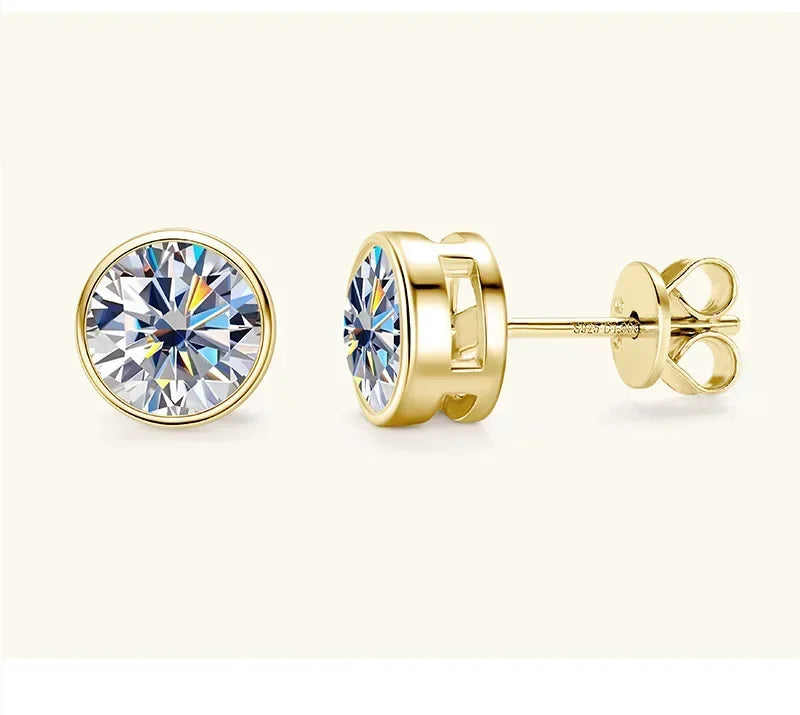 Moissanite Stud Earrings 0.5-2ct Certified NGTC 18K Yellow Gold Plt 925 Silver BandsCo Straps