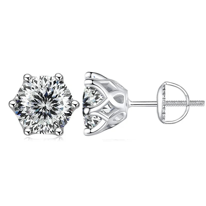 Moissanite Stud Earrings 0.5-2CT S925 Sterling Silver 18K 6-Prong Screw Backs BandsCo Straps