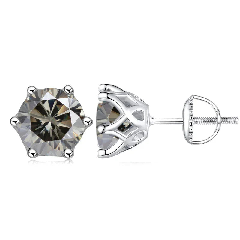 Moissanite Stud Earrings 0.5-2CT S925 Sterling Silver 18K 6-Prong Screw Backs BandsCo Straps
