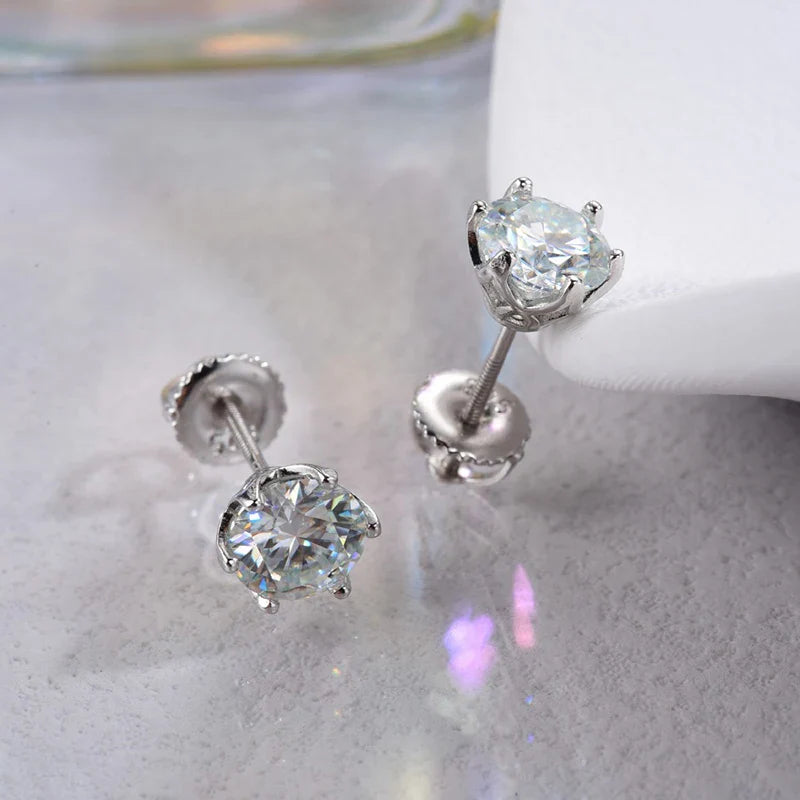 Moissanite Stud Earrings 0.5-2CT S925 Sterling Silver 18K 6-Prong Screw Backs BandsCo Straps