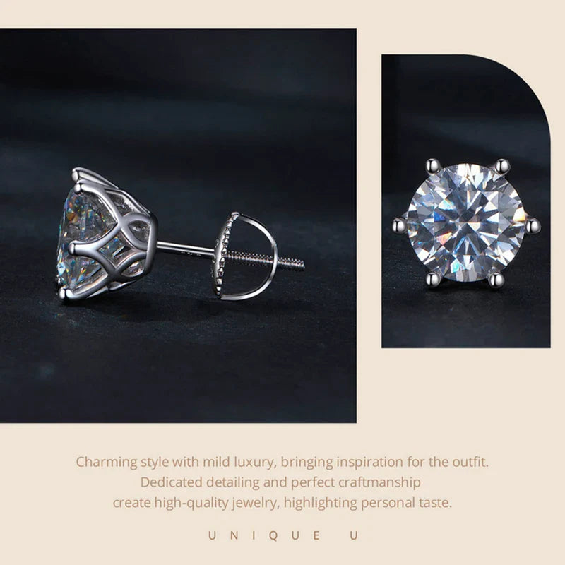 Moissanite Stud Earrings 0.5-2CT Screw Back S925 Sterling Silver 18K Plated BandsCo Straps