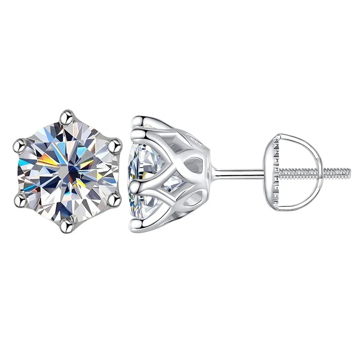 Moissanite Stud Earrings 0.5-2CT Screw Back S925 Sterling Silver 18K Plated BandsCo Straps
