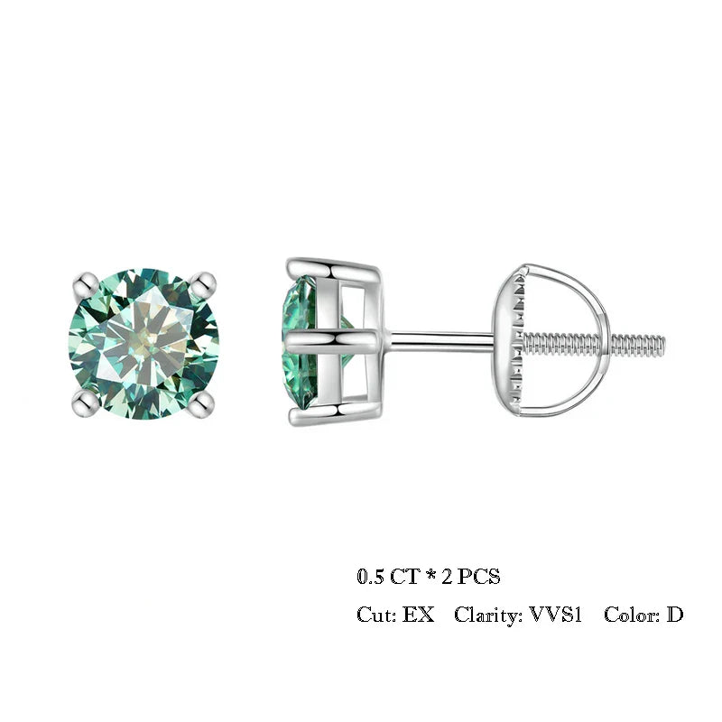 Moissanite Stud Earrings 2CT VVS1 925 Sterling Silver Screw Back Classic BandsCo Straps