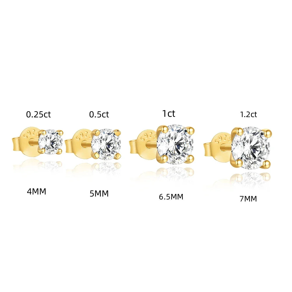 Moissanite 0.25-1.2 Carat D Color 925 Sterling Silver Stud Earrings Women BandsCo Straps