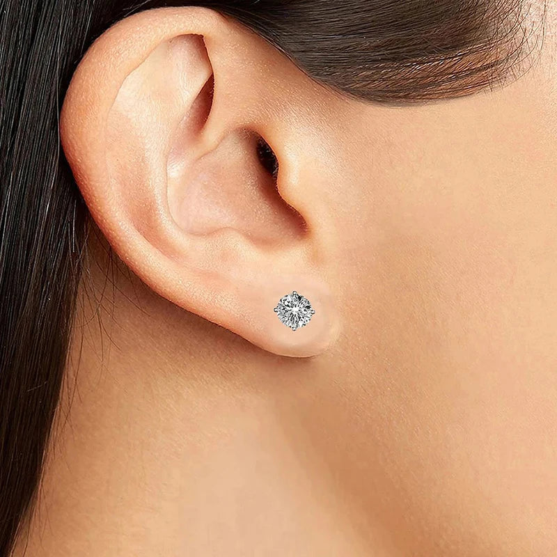 Moissanite Stud Earrings 0.3-2ct Round Certified 925 Sterling Silver Wedding BandsCo Straps
