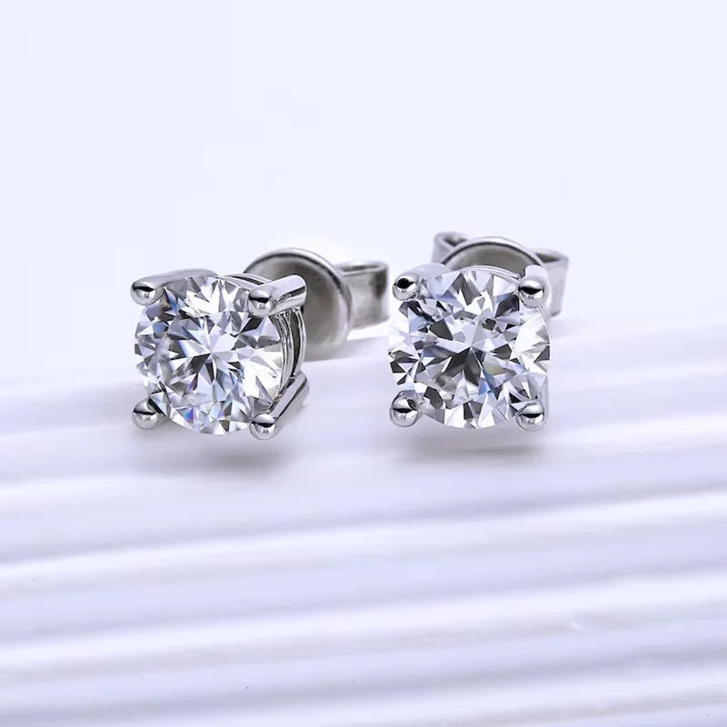 Moissanite Stud Earrings 0.3-2ct Round Certified 925 Sterling Silver Wedding BandsCo Straps