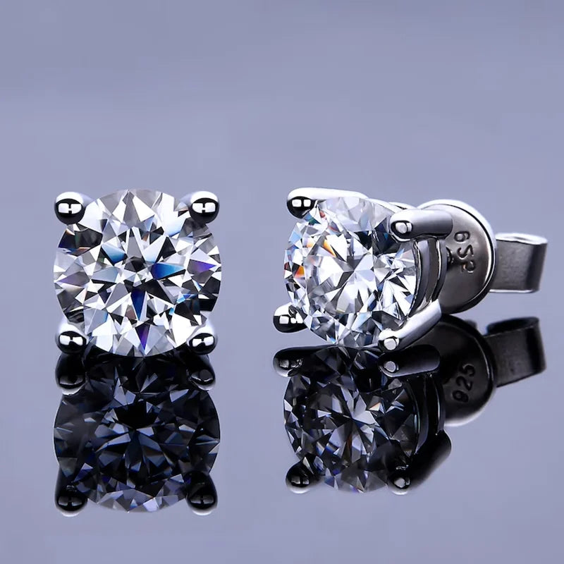 Moissanite Stud Earrings 0.3-2ct Round Certified 925 Sterling Silver Wedding BandsCo Straps