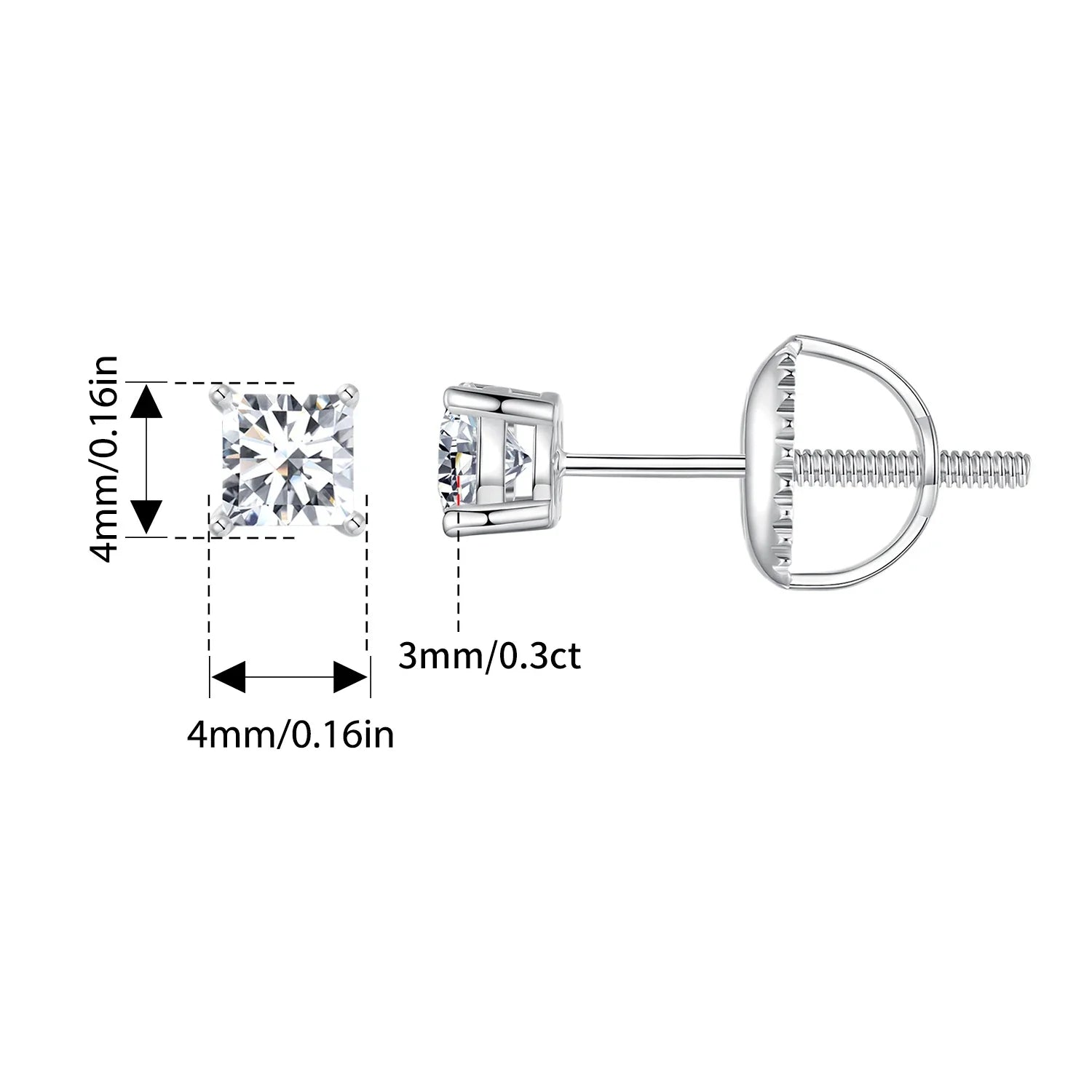Moissanite Stud Earrings 0.5-1ct Screw Back D VVS1 Lab Created White Gold BandsCo Straps
