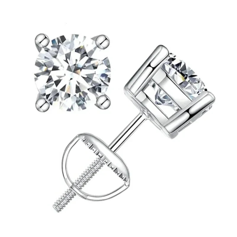 Moissanite Stud Earrings 0.5-1ct Screw Back D VVS1 Lab Created White Gold BandsCo Straps