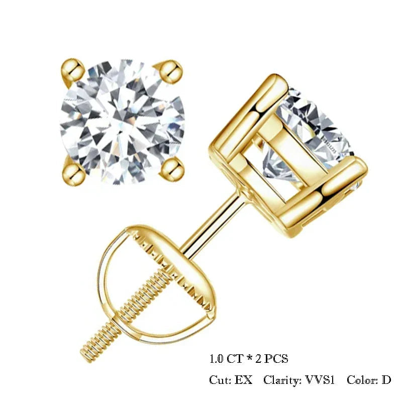 Moissanite Stud Earrings 0.5-1ct Screw Back D VVS1 Lab Created White Gold BandsCo Straps