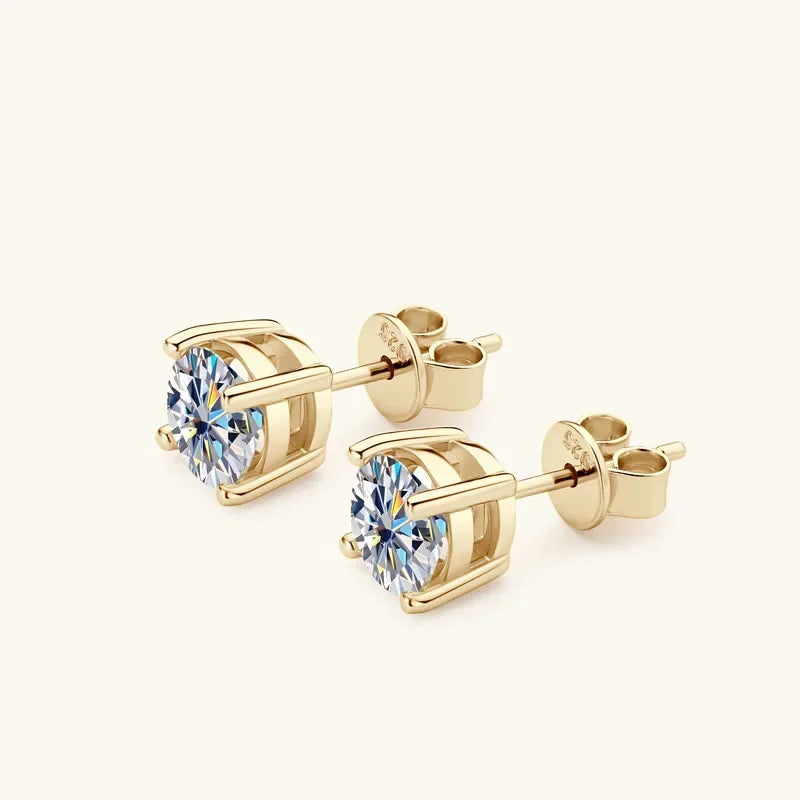 Moissanite Stud Earrings 0.5-2ct Certified NGTC 18K Yellow Gold Plt 925 Silver BandsCo Straps