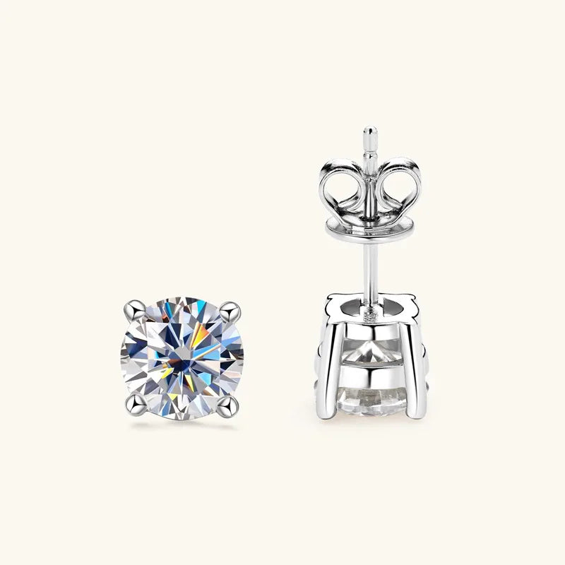 Moissanite Stud Earrings 0.5-2ct Certified NGTC 18K Yellow Gold Plt 925 Silver BandsCo Straps