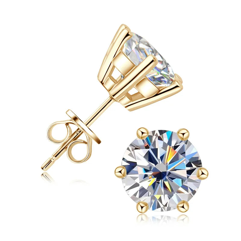 Moissanite Stud Earrings 0.5-2ct Certified NGTC 18K Yellow Gold Plt 925 Silver BandsCo Straps