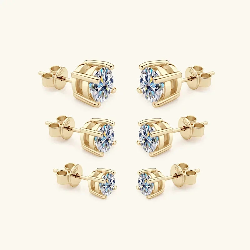 Moissanite Stud Earrings 0.5-2ct Certified NGTC 18K Yellow Gold Plt 925 Silver BandsCo Straps