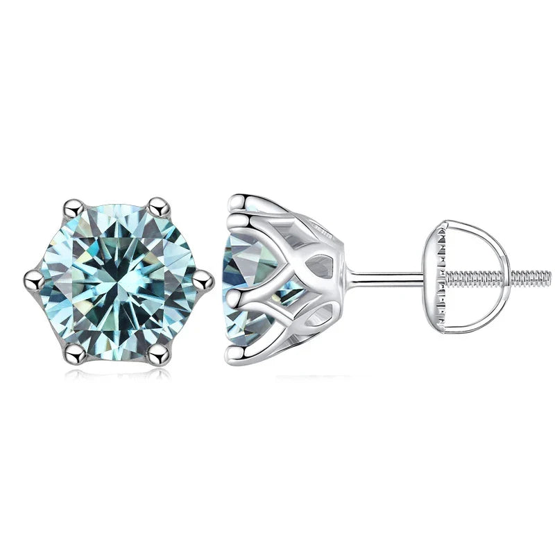 Moissanite Stud Earrings 0.5-2CT S925 Sterling Silver 18K 6-Prong Screw Backs BandsCo Straps