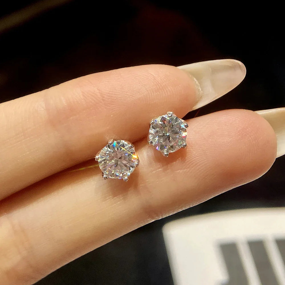 Moissanite Stud Earrings 0.5-2CT S925 Sterling Silver 18K 6-Prong Screw Backs BandsCo Straps