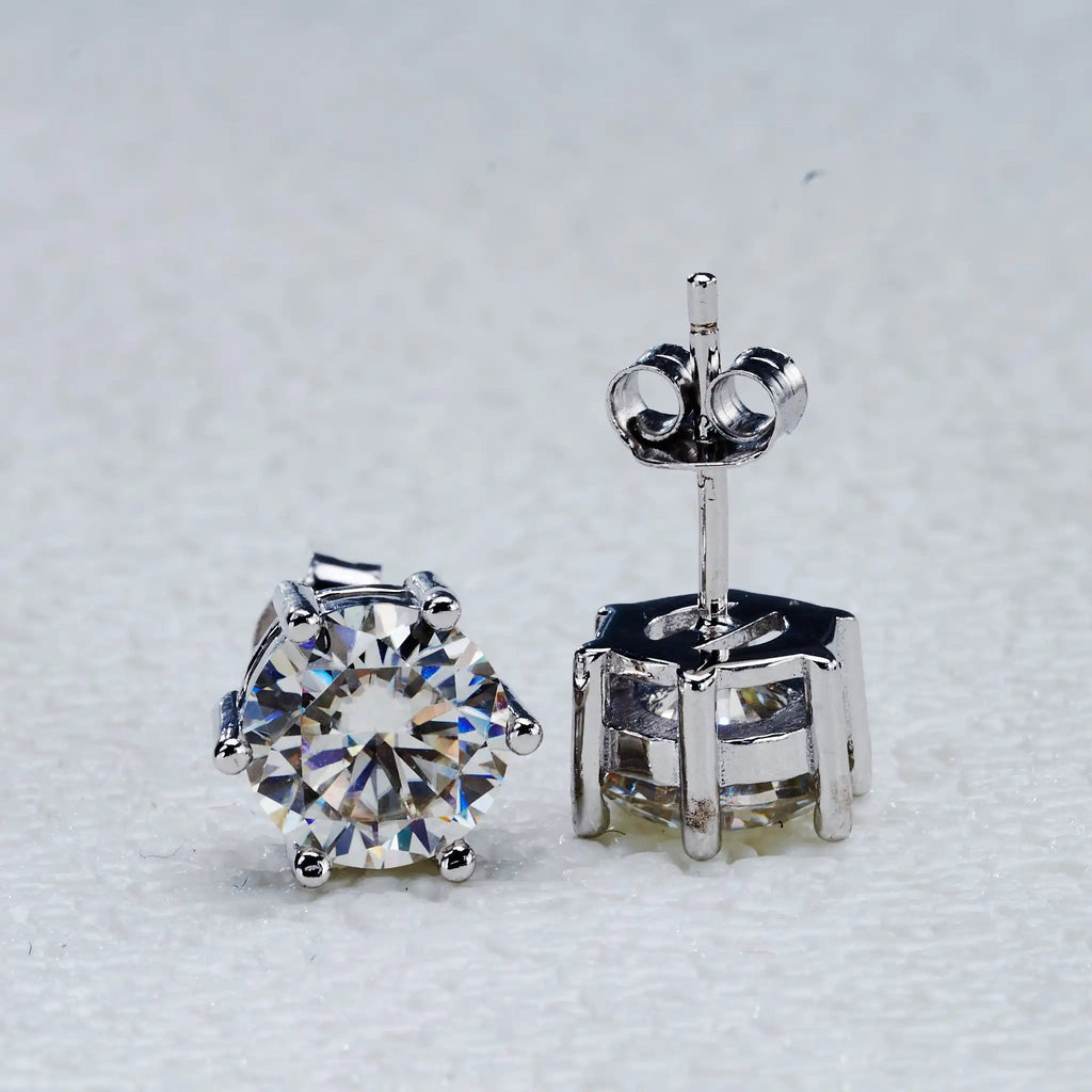 Moissanite Stud Earrings 0.5-3ct D Color GIA Certified 925 Silver Gold Plated BandsCo Straps