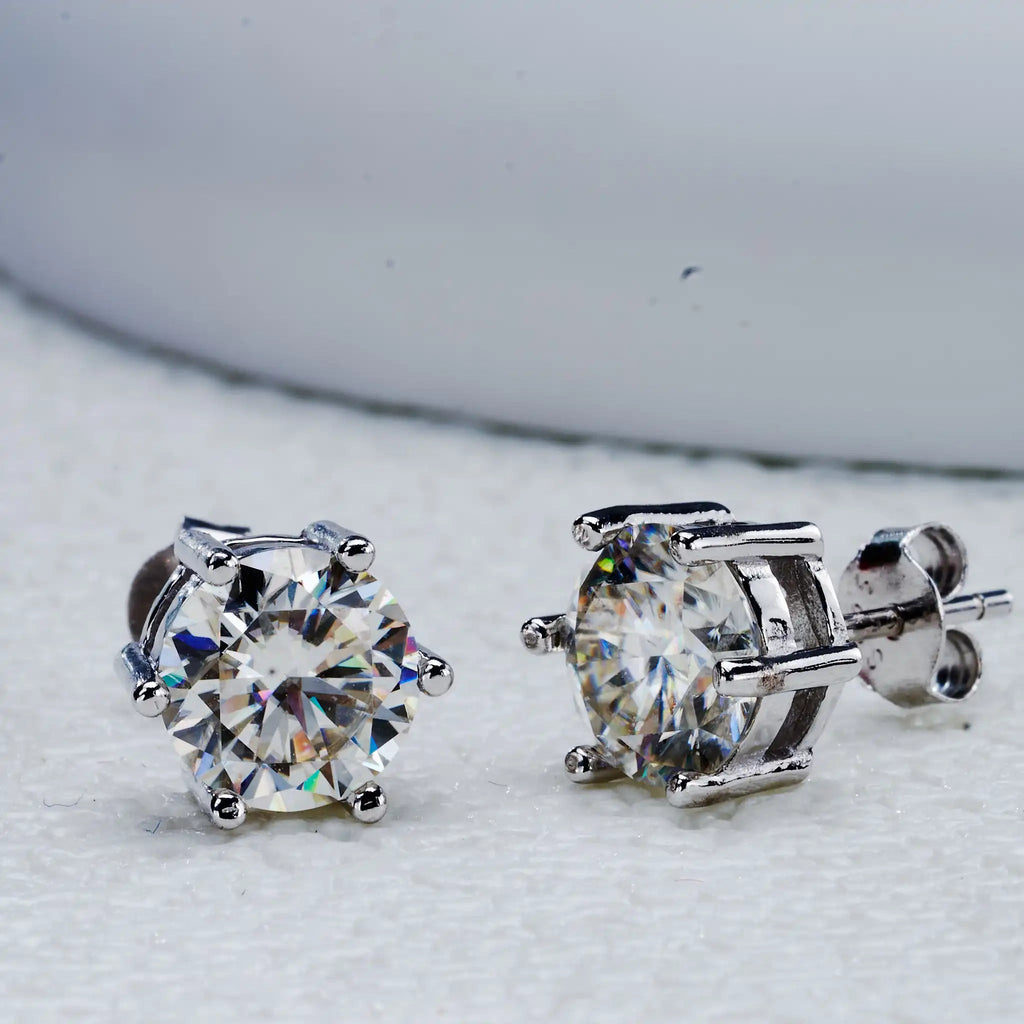 Moissanite Stud Earrings 0.5-3ct D Color GIA Certified 925 Silver Gold Plated BandsCo Straps