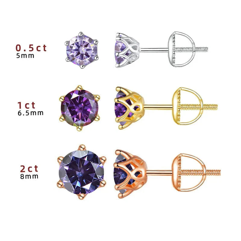 Moissanite Stud Earrings 0.5-2CT S925 Sterling Silver 18K 6-Prong Screw Backs BandsCo Straps