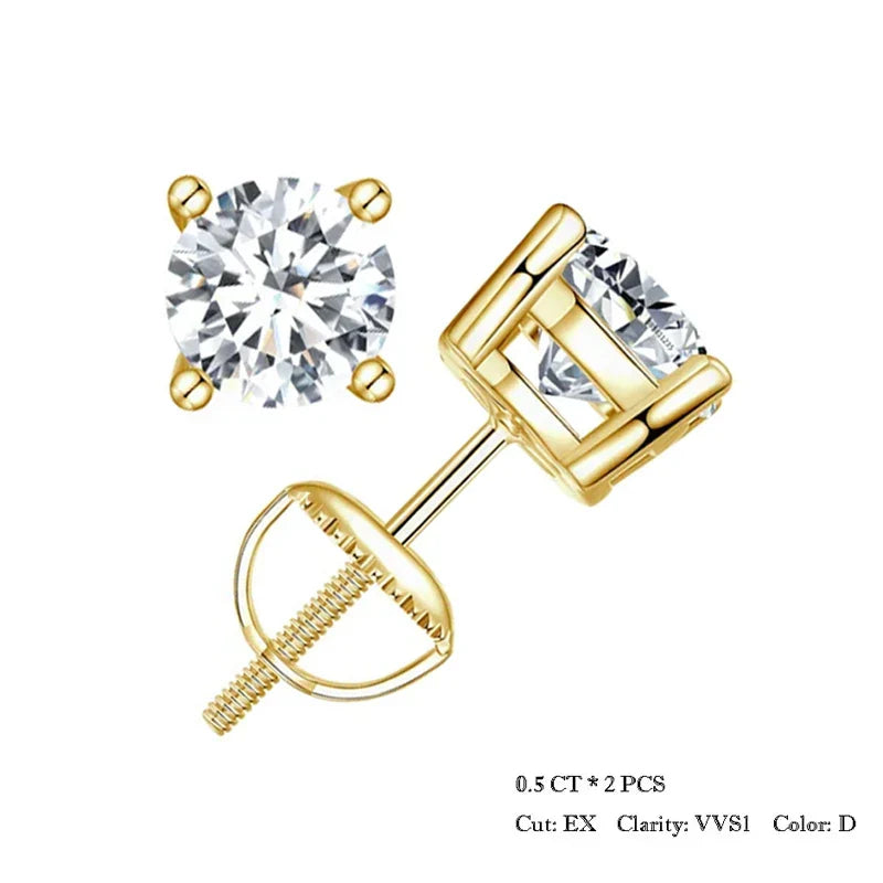Moissanite Stud Earrings 0.5-1ct Screw Back D VVS1 Lab Created White Gold BandsCo Straps