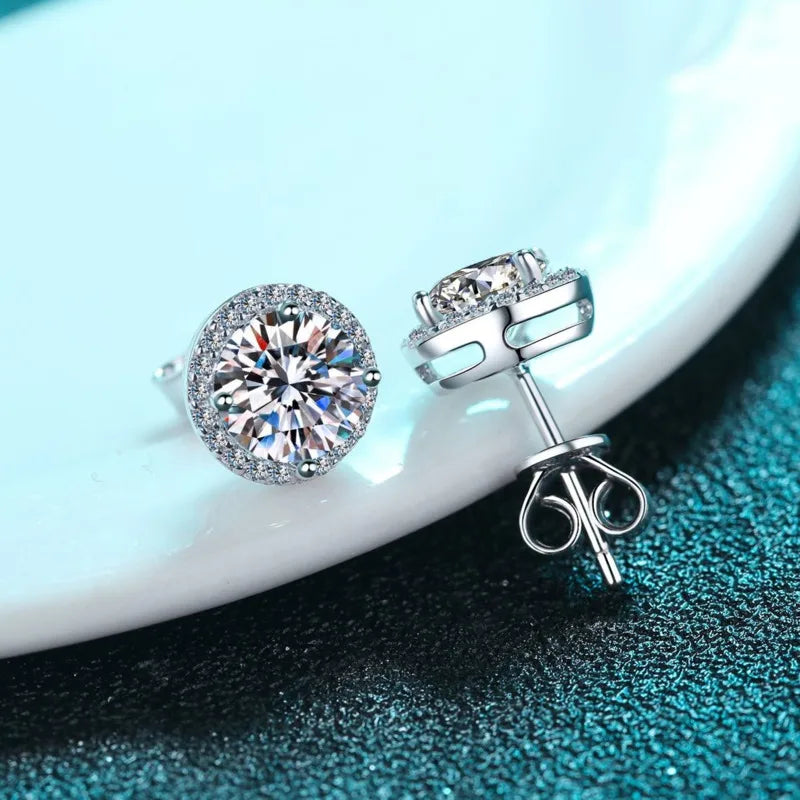 Moissanite Stud Earrings 0.8ct D Color 925 Sterling Silver 18K White Gold BandsCo Straps