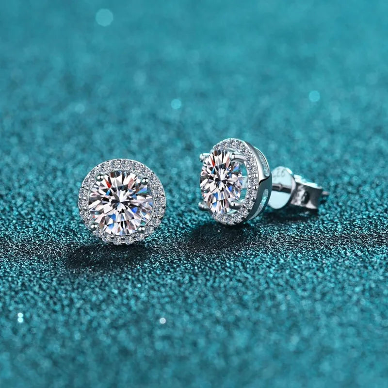 Moissanite Stud Earrings 0.8ct D Color 925 Sterling Silver 18K White Gold BandsCo Straps
