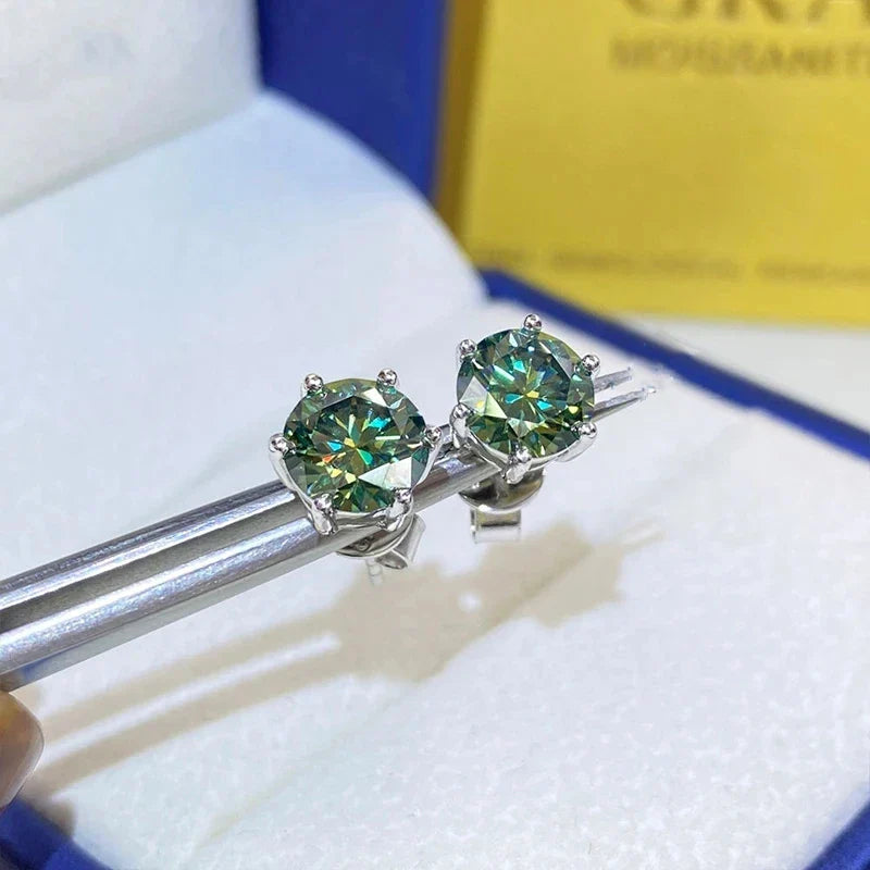 Moissanite Stud Earrings 1-6ct 21 Colors GRA Cert 925 Sterling Silver BandsCo Straps