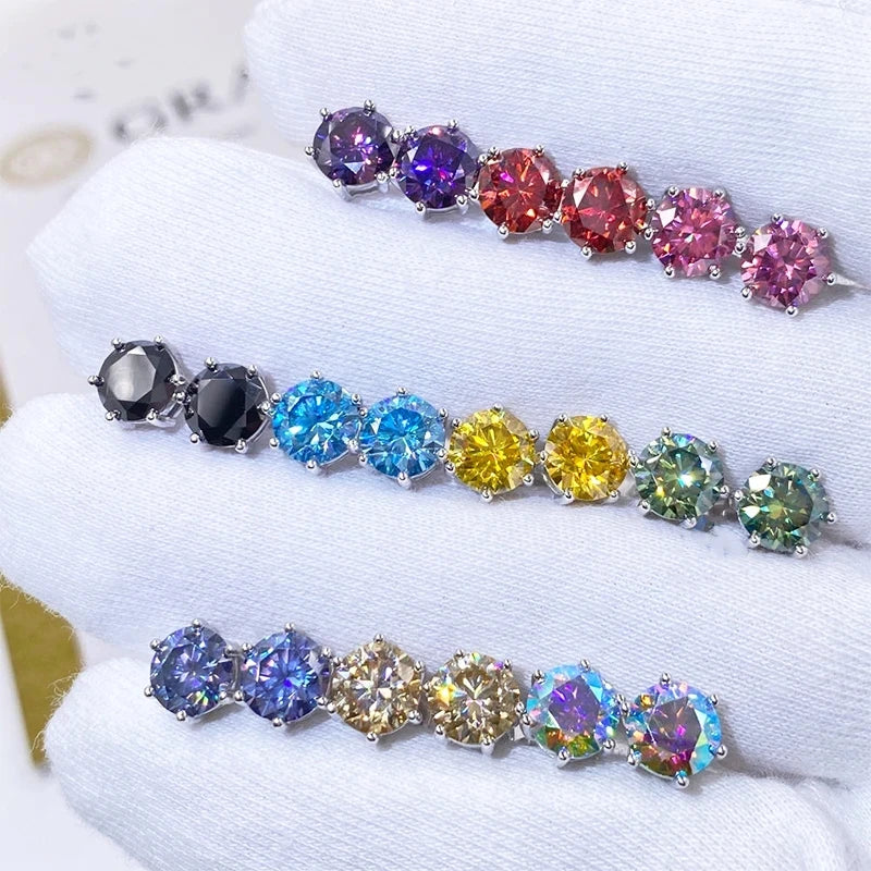 Moissanite Stud Earrings 1-6ct 21 Colors GRA Cert 925 Sterling Silver BandsCo Straps