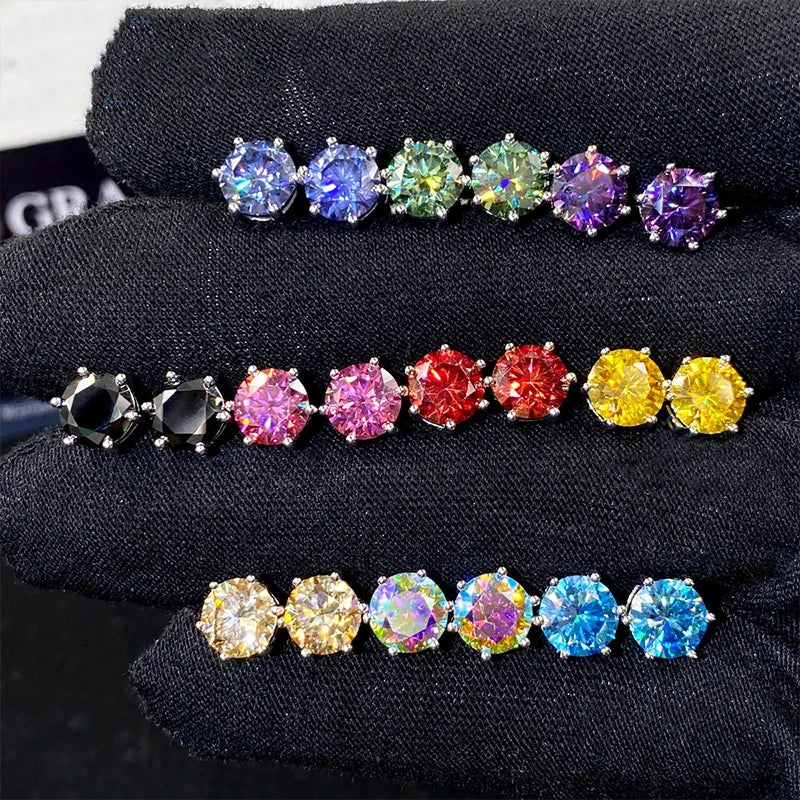 Moissanite Stud Earrings 1-6ct GRA Certified 21 Colors 925 Sterling Silver BandsCo Straps