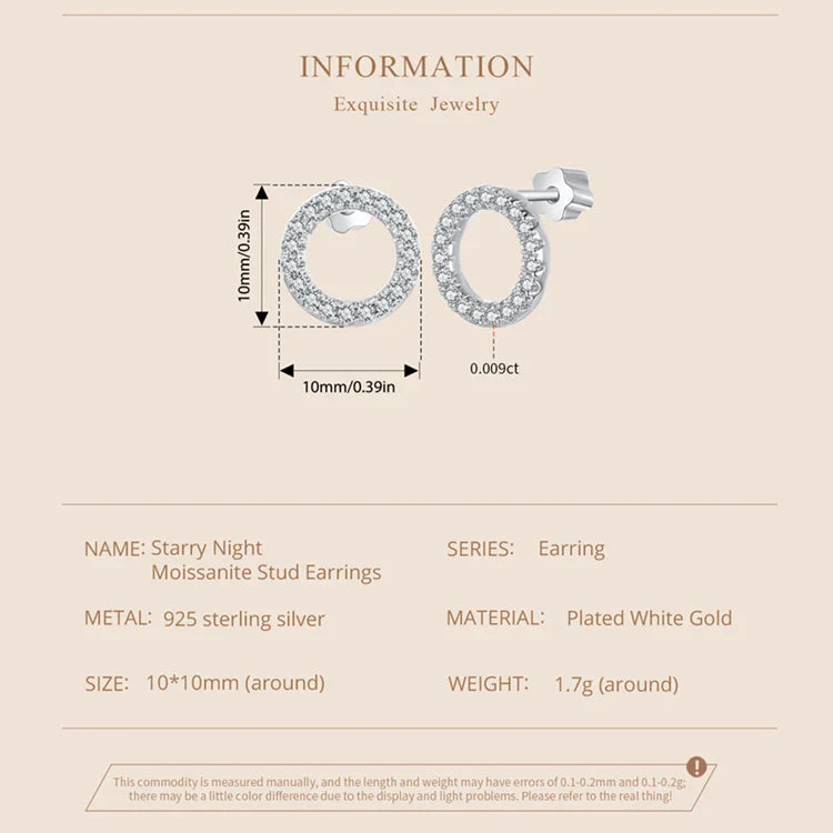 Moissanite 10mm Stud Earrings S925 Sterling Silver Screw Back Gift Mom BandsCo Straps
