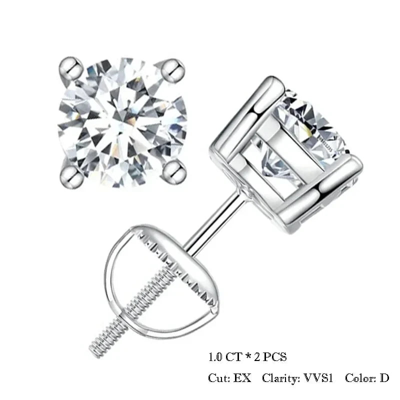 Moissanite Stud Earrings 0.5-1ct Screw Back D VVS1 Lab Created White Gold BandsCo Straps