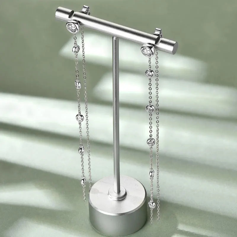 Moissanite Stud Earrings 2ct D Color VVS1 Round Cut 925 Sterling Silver Tassel BandsCo Straps