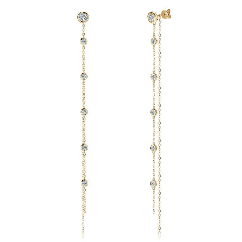 Moissanite Stud Earrings 2ct D Color VVS1 Round Cut 925 Sterling Silver Tassel BandsCo Straps