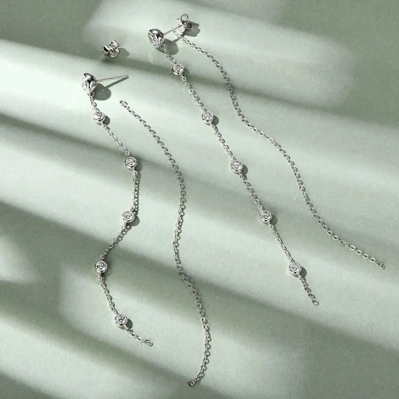 Moissanite Stud Earrings 2ct D Color VVS1 Round Cut 925 Sterling Silver Tassel BandsCo Straps