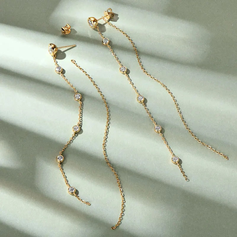 Moissanite Stud Earrings 2ct D Color VVS1 Round Cut 925 Sterling Silver Tassel BandsCo Straps