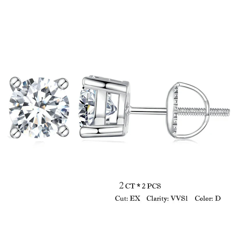 Moissanite Stud Earrings 2CT VVS1 925 Sterling Silver Screw Back Classic BandsCo Straps