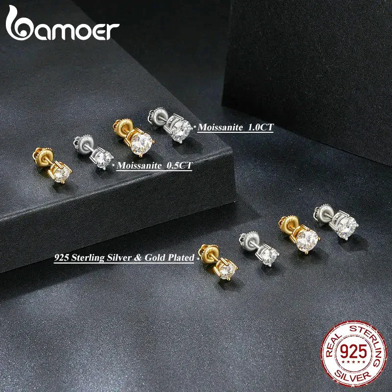 Moissanite Stud Earrings 2CT VVS1 925 Sterling Silver Screw Back Classic BandsCo Straps