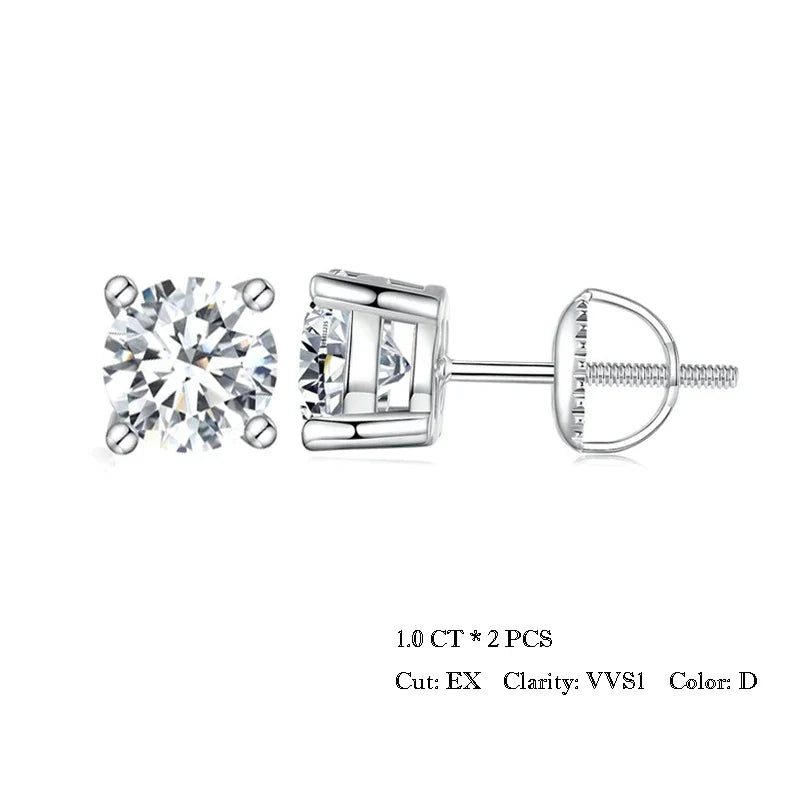 Moissanite Stud Earrings 2CT VVS1 925 Sterling Silver Screw Back Classic BandsCo Straps