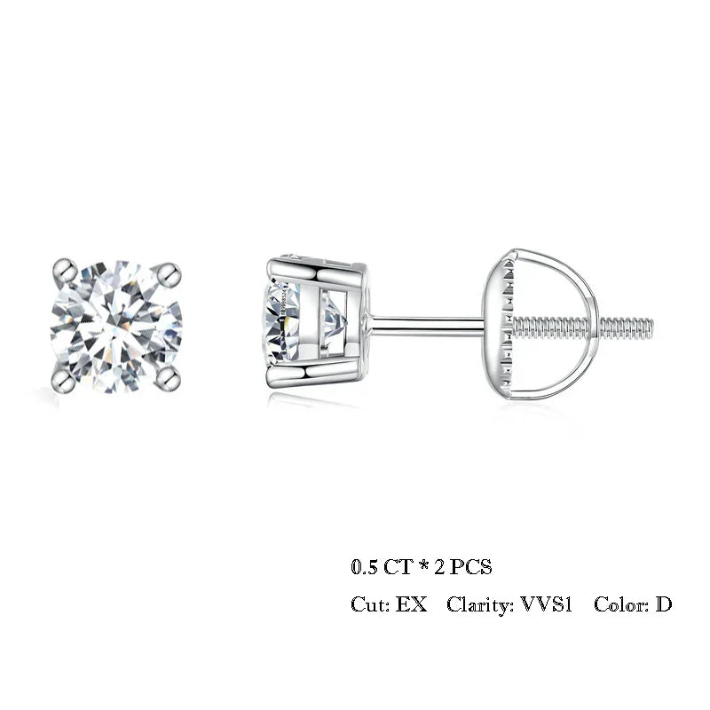 Moissanite Stud Earrings 2CT VVS1 925 Sterling Silver Screw Back Classic BandsCo Straps