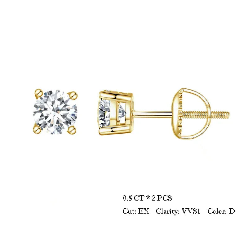 Moissanite Stud Earrings 2CT VVS1 925 Sterling Silver Screw Back Classic BandsCo Straps